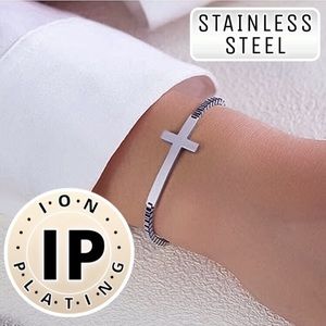 ⚜️[𝟯𝟬%𝗢𝗙𝗙|𝗯𝘂𝗻𝗱𝗹𝗲𝘀 𝟯+]⚜️Silver Cross Stainless Steel Bracelet NEW